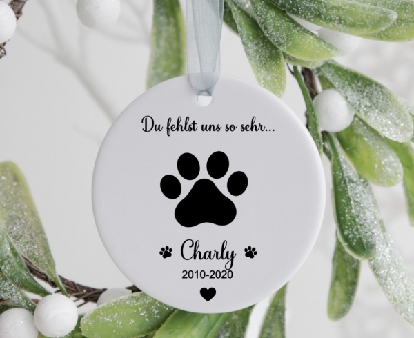 Erinnerungsanhänger Keramik Anhänger Weihnachten Weihnachtsanhänger erstes Weihnachten personalisiert Geschenk Hund Pfote von Lüttentüddel®